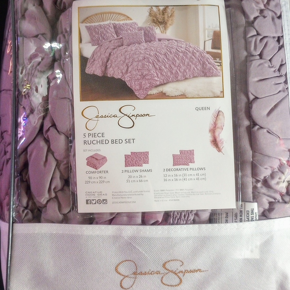 Jessica Simpson Purple Comforter Set with Ruched Design